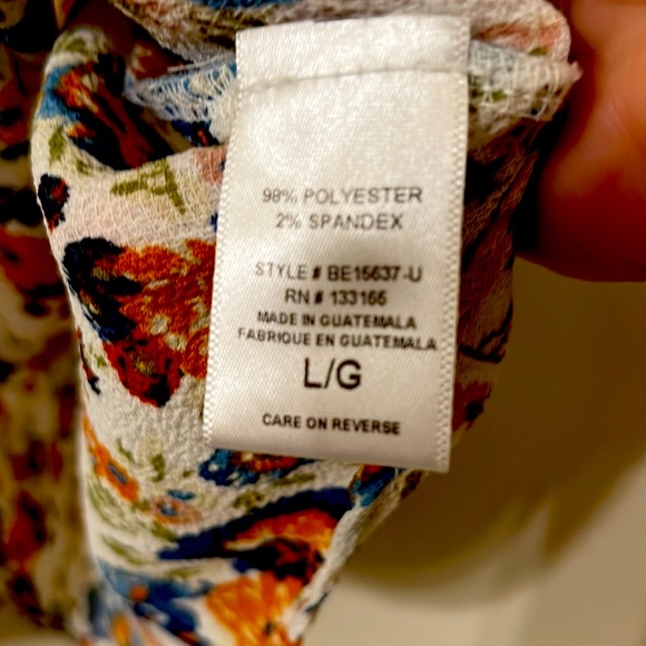 EVERLEIGH Boho top w/lace on a fall floral pattern w/swing sleeves L - Picture 3 of 8